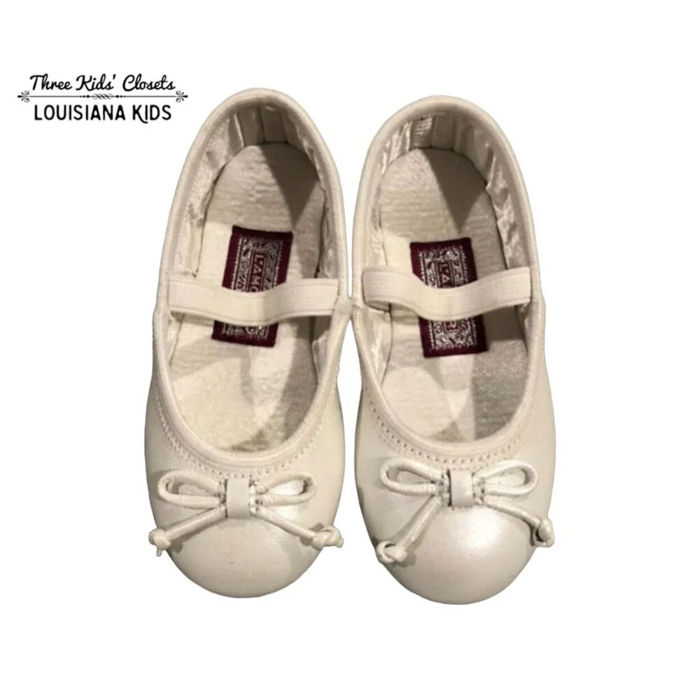 L'Amour Sz 5 White Bow Mary Jane Ballet Flats Shoes
